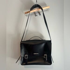 Dr. Martens Box Leather Black Messenger Bag with Adjustable Strap
